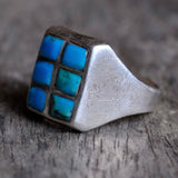 Vintage Sterling Turquoise Inlay Panel Ring 9