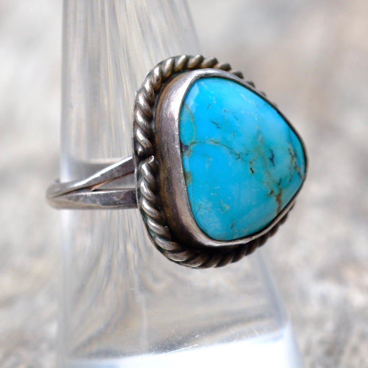 Vintage Sterling Turquoise Roper Ring 8