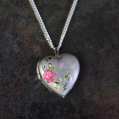 Vintage Sterling MOM Heart Photo Locket Necklace
