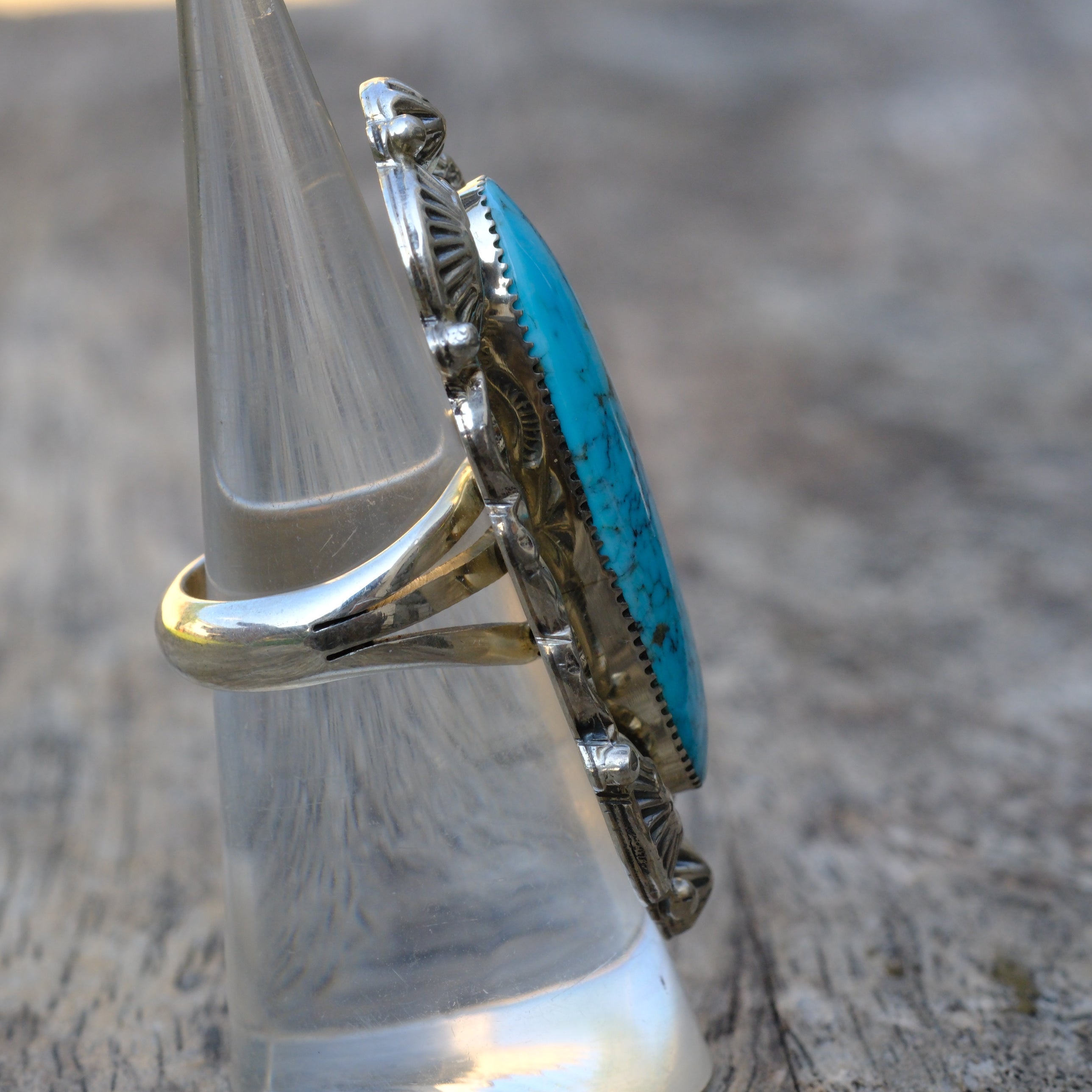 Huge Sterling Silver Turquoise Running Bear Ring 6