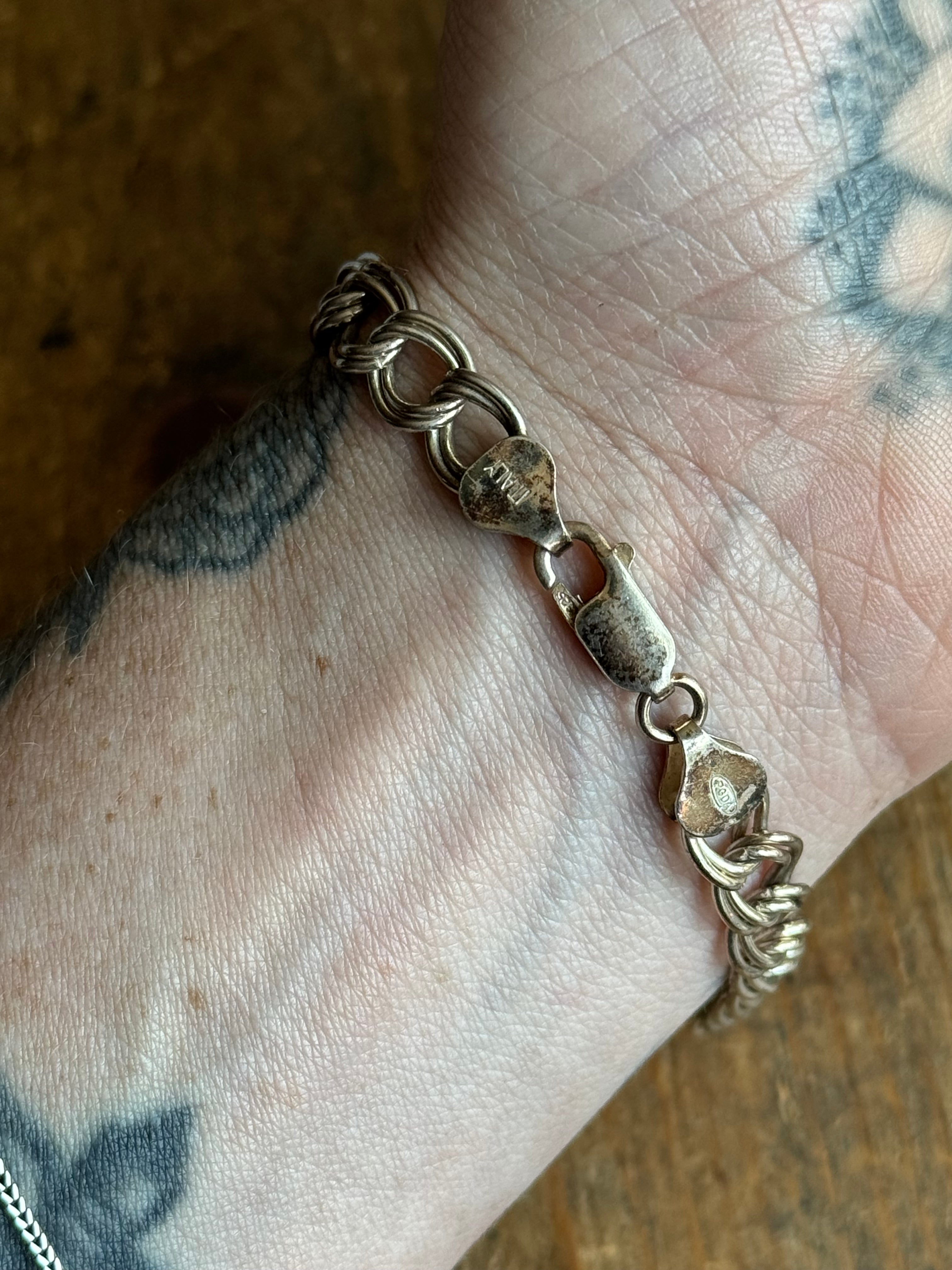 Vintage Sterling Silver 8” Double Link Chain Bracelet