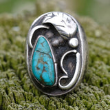 Vintage Sterling Turquoise Feather Ring 8.5