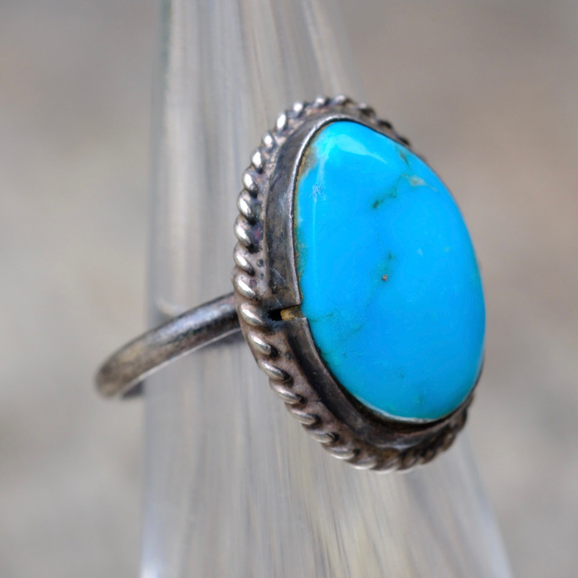 Vintage Sterling Turquoise Roper Ring 4