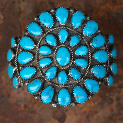 Incredible Vintage Sterling Turquoise Cluster Cuff