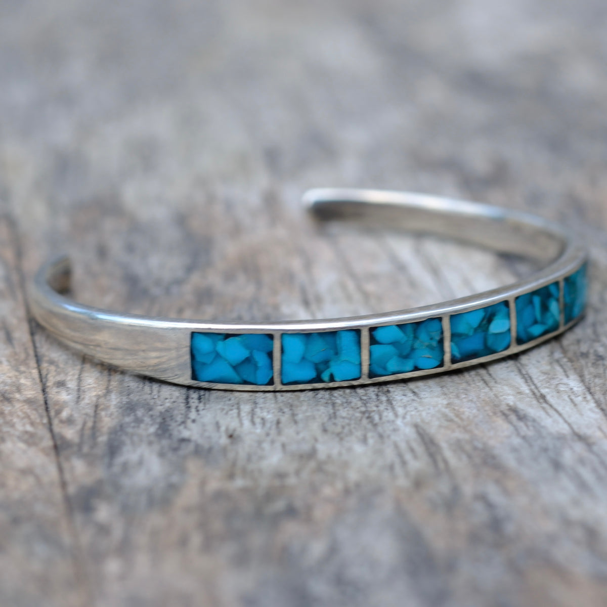 Vintage Sterling Crushed Turquoise Cuff Bracelet