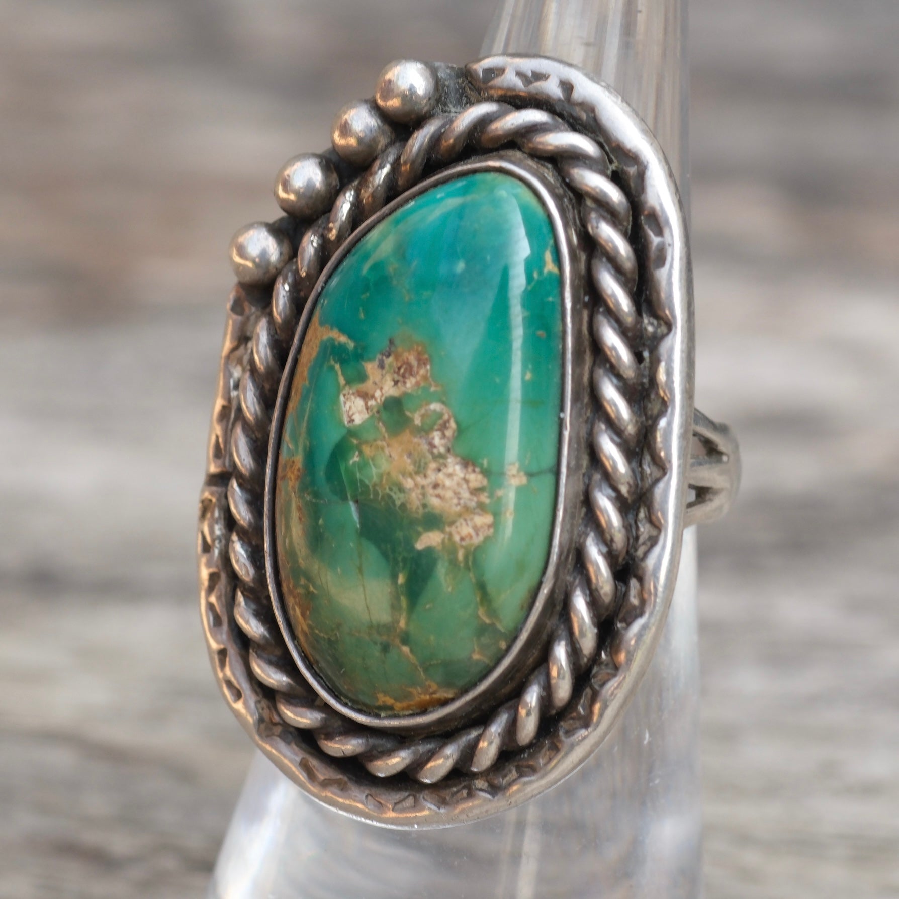 Vintage Sterling Turquoise Roper Ring 5.5