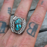 Vintage Sterling Turquoise Stamped Band Ring 12