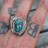 Vintage Sterling Turquoise Stamped Band Ring 12