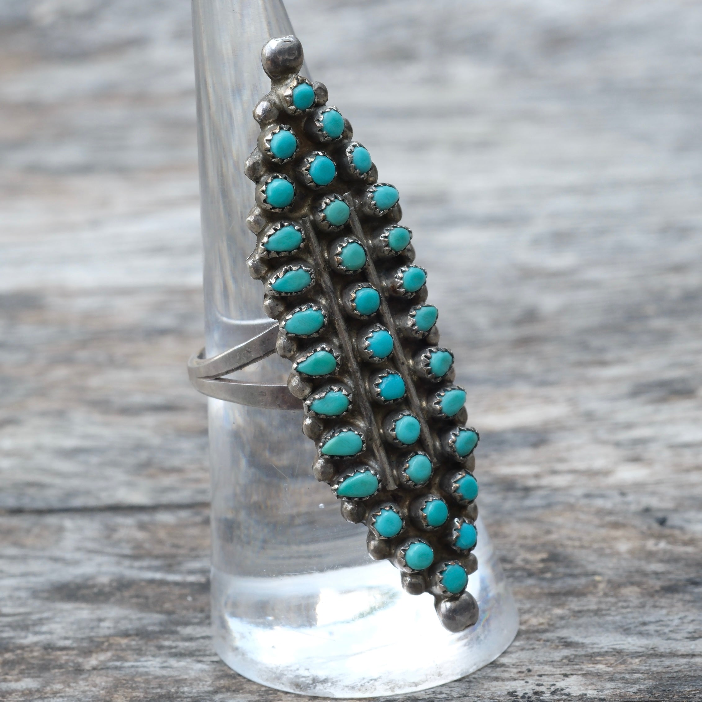 Huge Vintage Sterling Turquoise Cluster Ring 7.25