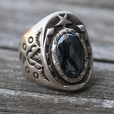 Vintage Sterling Hematite Lucky Horseshoe Ring 6.25