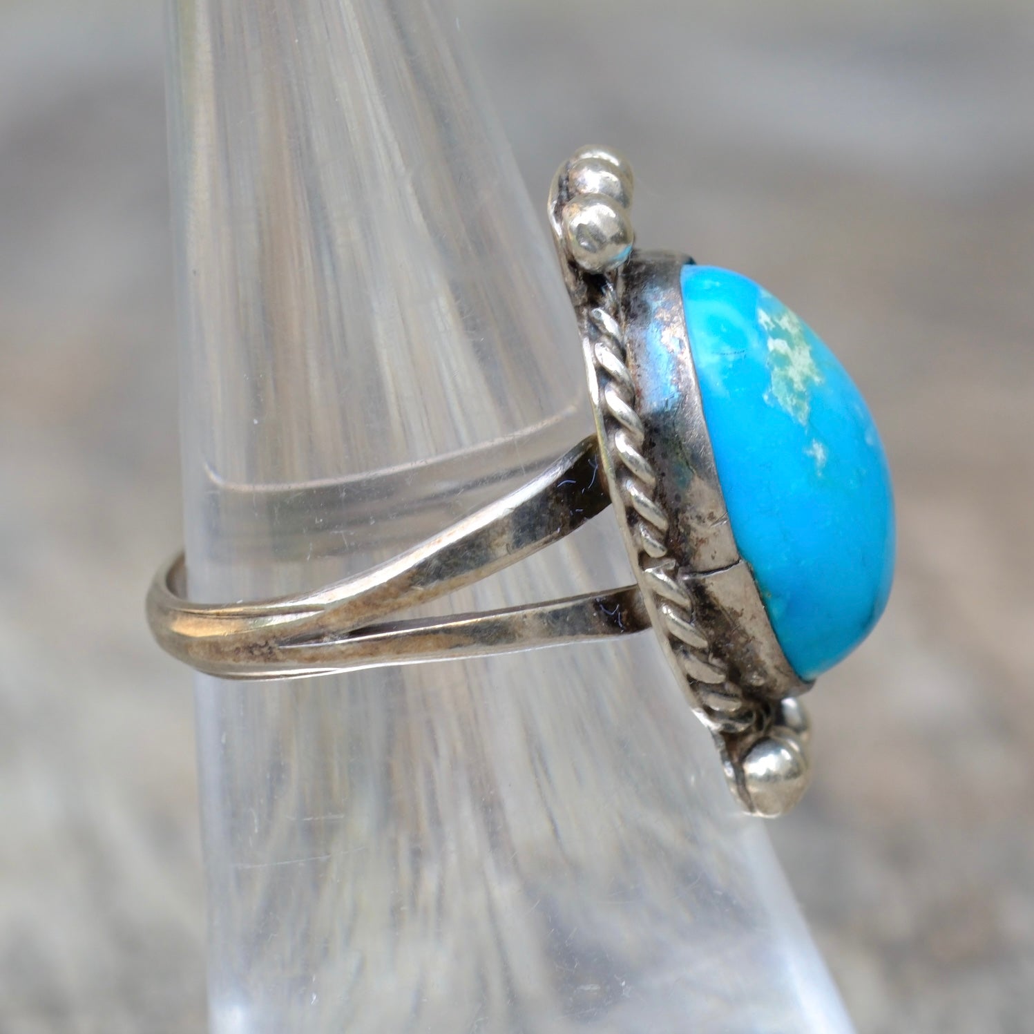 Vintage Sterling Turquoise Roper Ring 6.25
