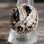 Vintage Sterling 2-Stone Onyx Eagle Ring 10.75