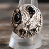 Vintage Sterling 2-Stone Onyx Eagle Ring 10.75