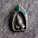 Vintage Sterling Malachite and Mother of Pearl Prayer Pendant