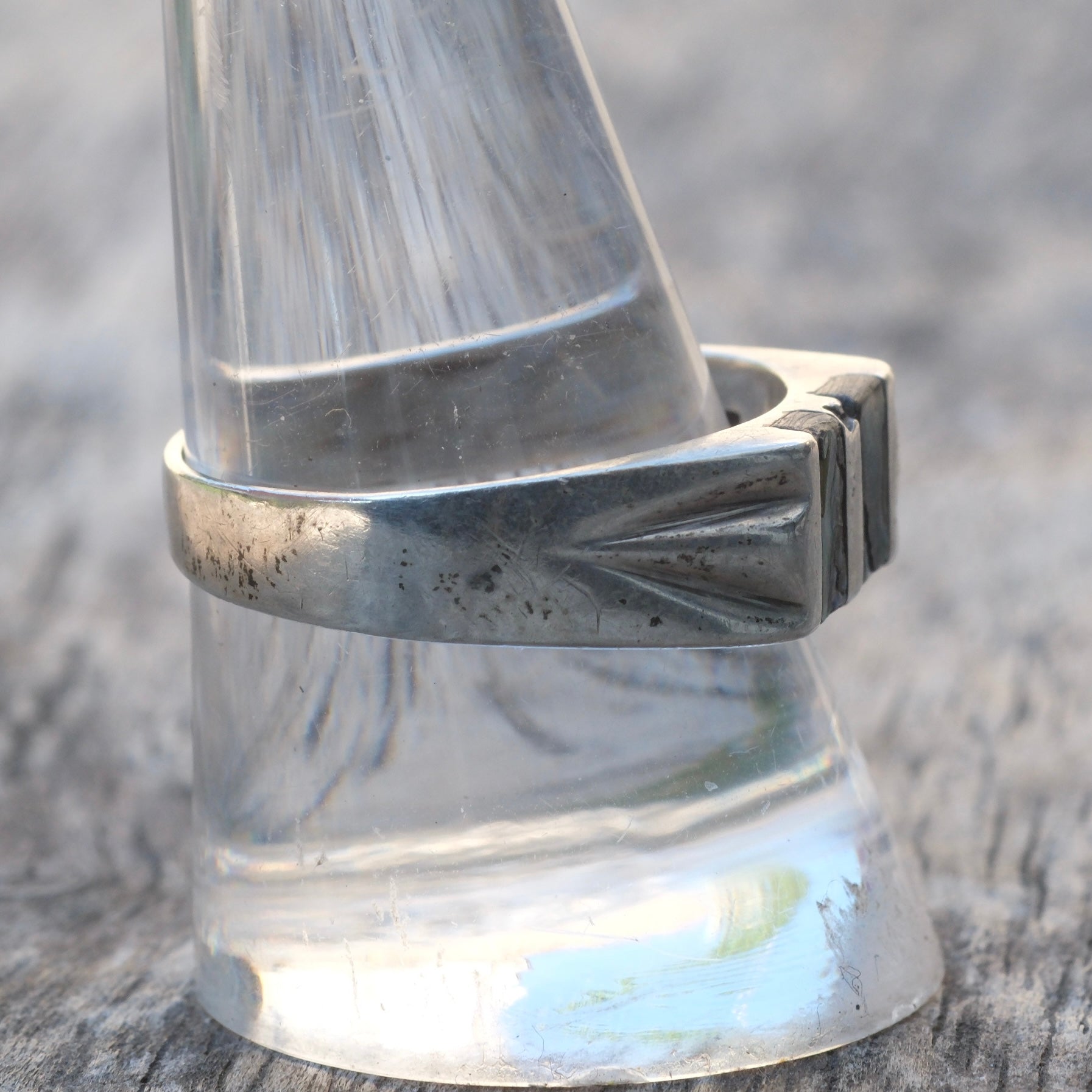 Vintage Sterling Abalone Inlay Striper Ring 10.75