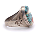 Vintage Sterling Multistone Inlay Stamped Band Ring 9