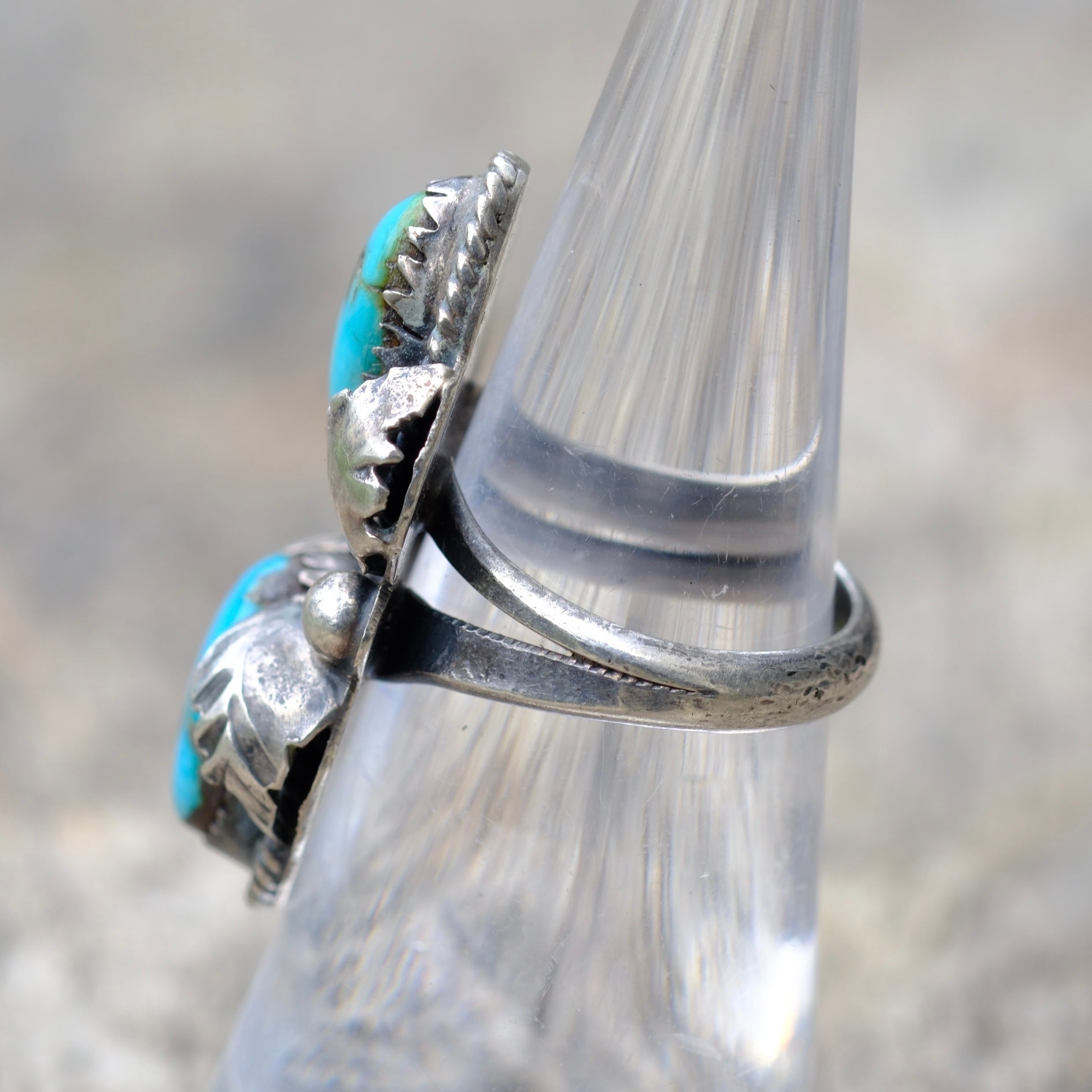 Vintage Sterling 2-Stone Turquoise Feather Ring 5.5