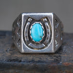 Vintage Sterling Turquoise Horseshoe Ring 9.5