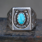 Vintage Sterling Turquoise Horseshoe Ring 9.5