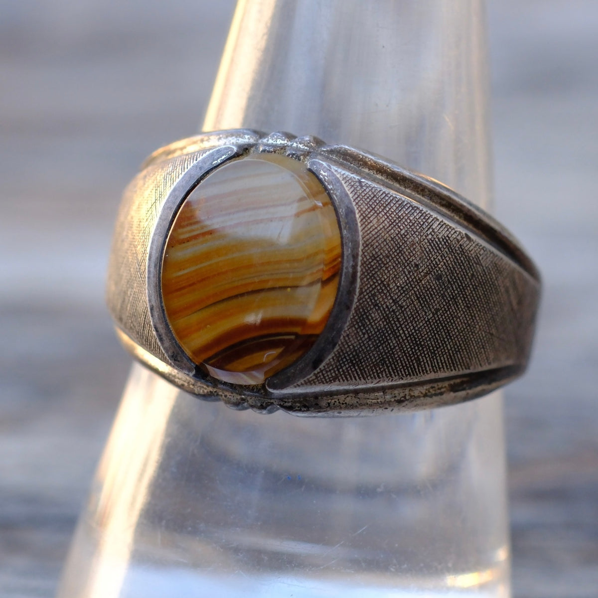 Vintage Sterling Agate Ring 9.5