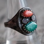 Vintage Sterling Turquoise and Coral Ring 10