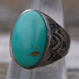 Vintage Sterling Sun Bell Turquoise V for Victory Ring 9.25