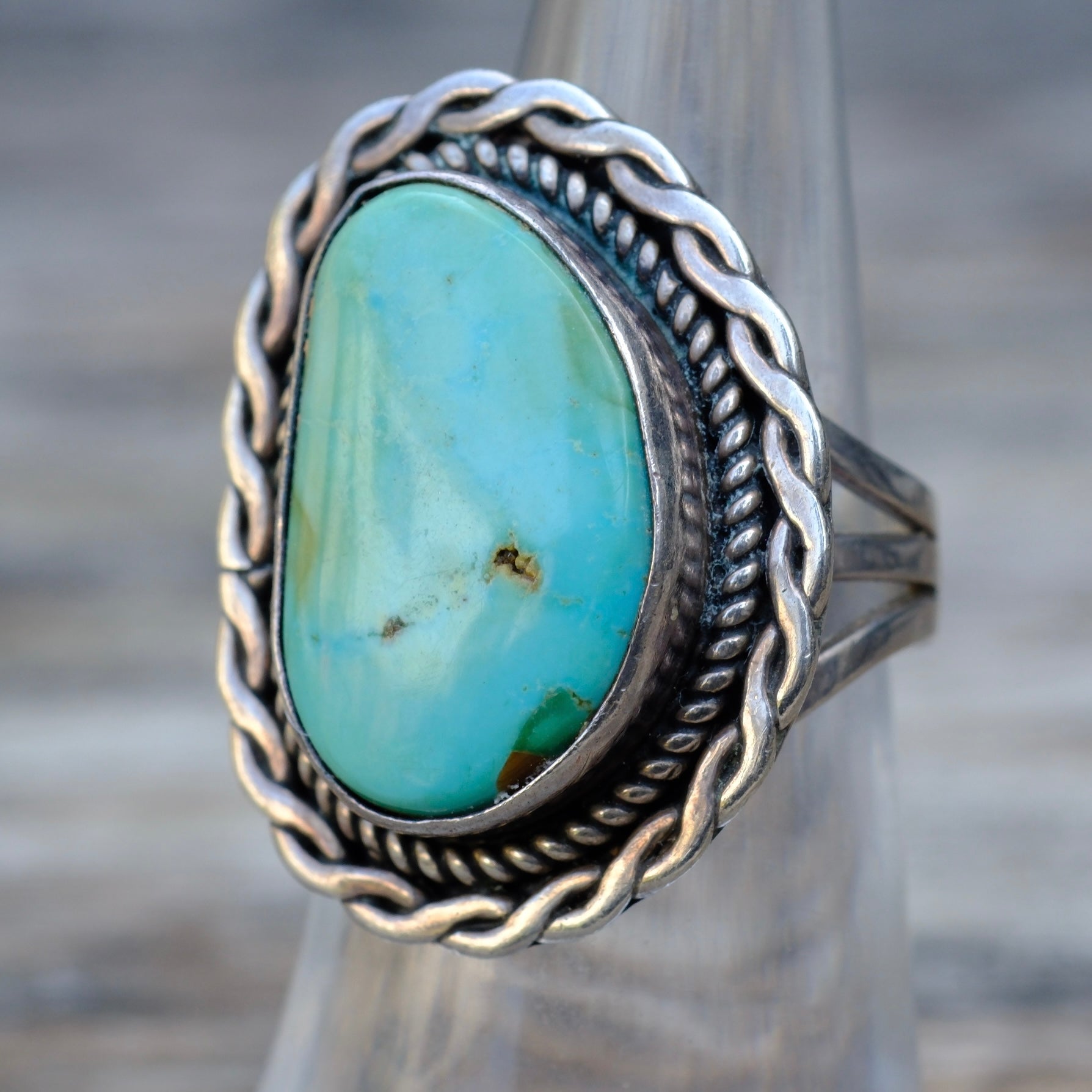 Vintage Sterling Turquoise Roper Ring 6.5
