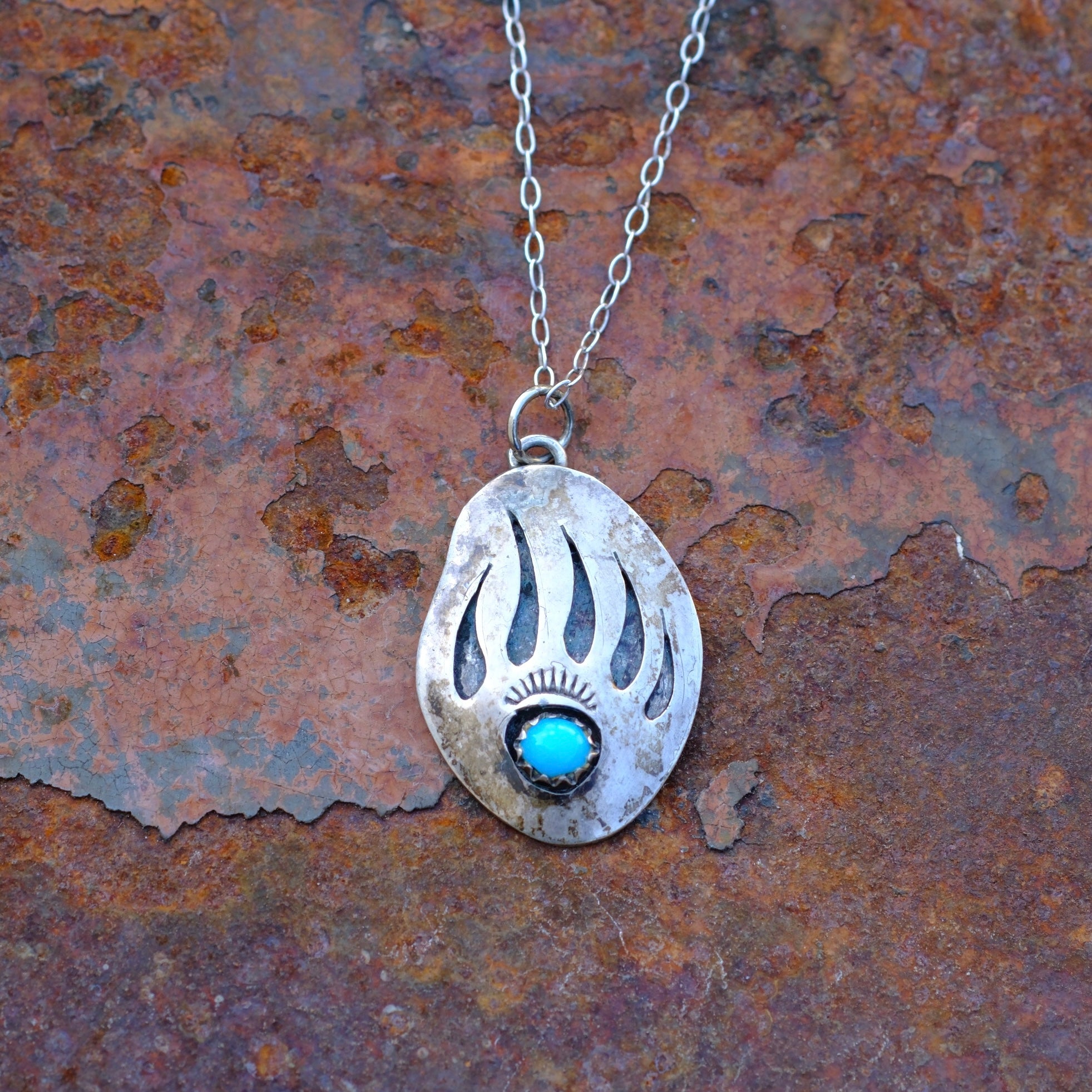 Vintage Sterling Turquoise Bear Paw Necklace
