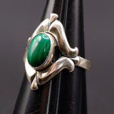 Vintage Sterling Malachite Sandcast Ring 6