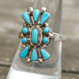 Vintage Sterling Turquoise Cluster Ring 8.75