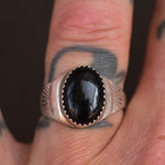 Vintage Sterling Onyx Stamped Band Ring 8.75