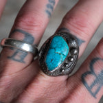 Vintage Sterling Turquoise Feather Ring 9.5