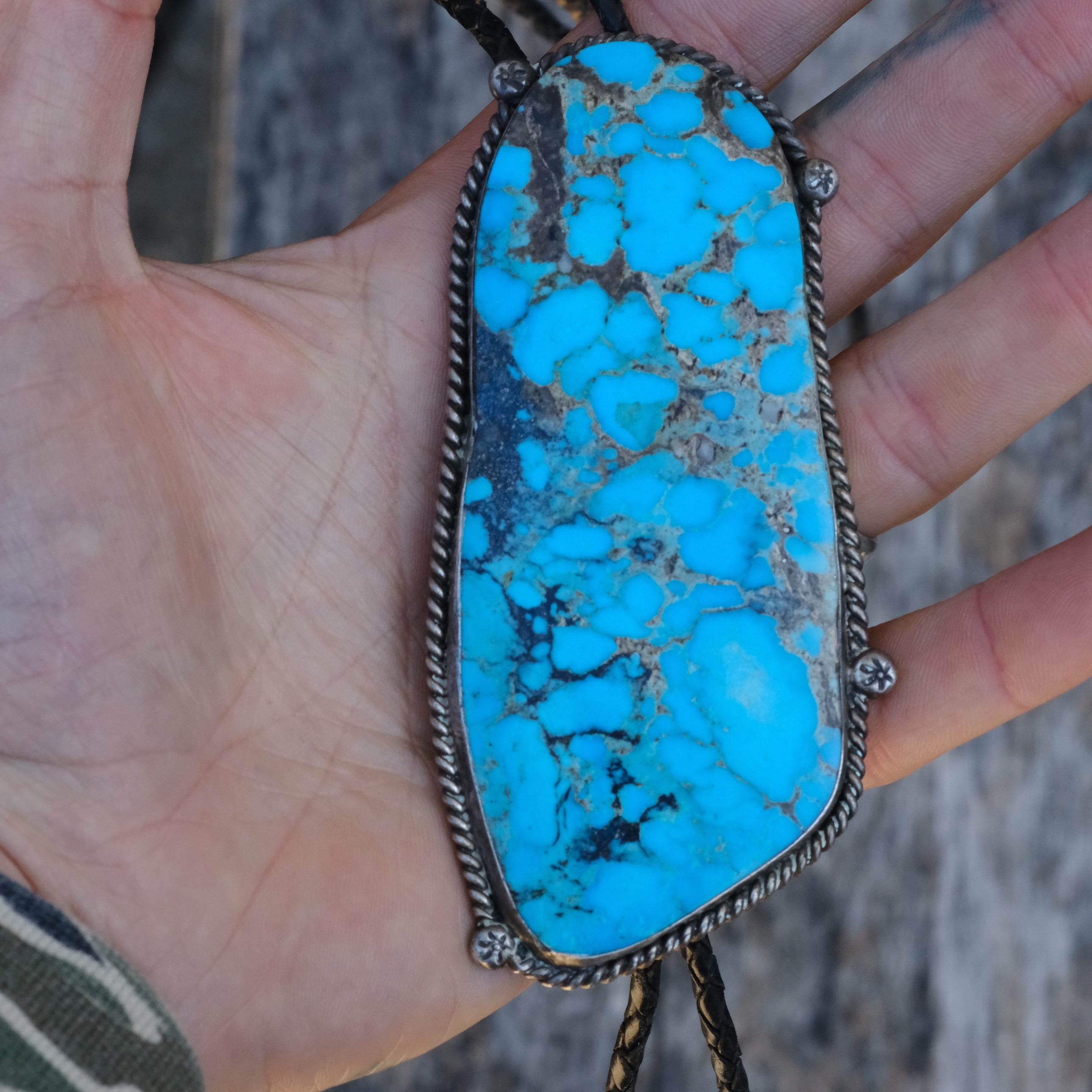 MASSIVE Vintage Sterling Turquoise Bolo Tie