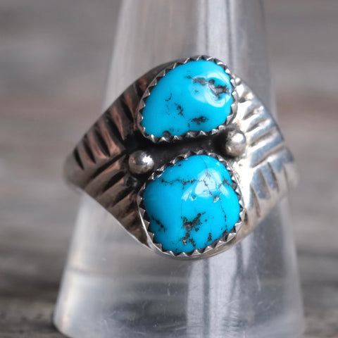 Vintage Sterling 2- Stone Turquoise Band Ring 11