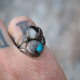 Vintage Sterling Turquoise and MOP Feather Ring 6.25