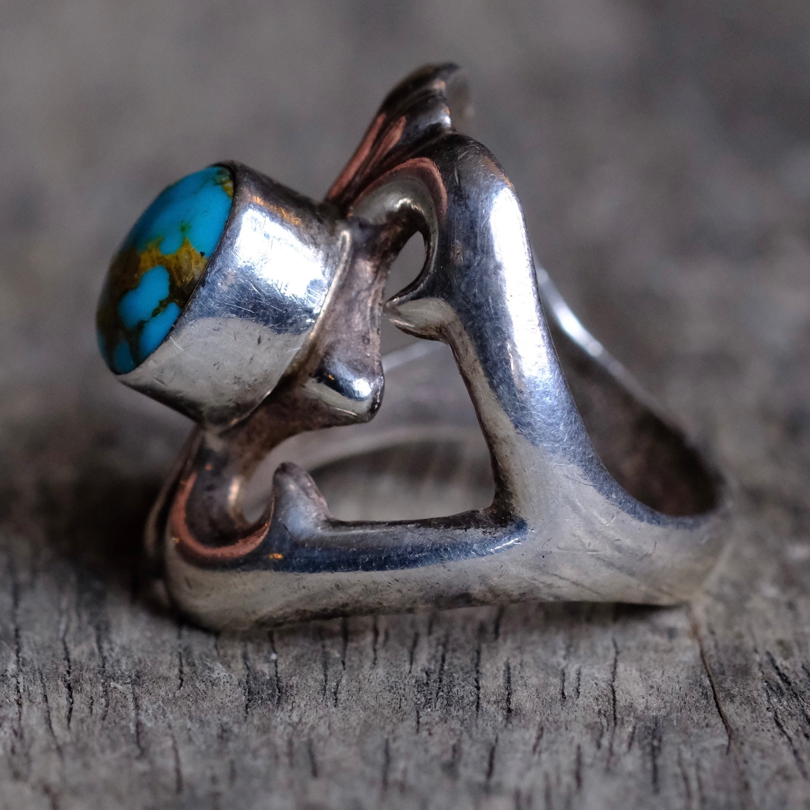 Vintage Sterling Turquoise Sandcast Ring 8.75
