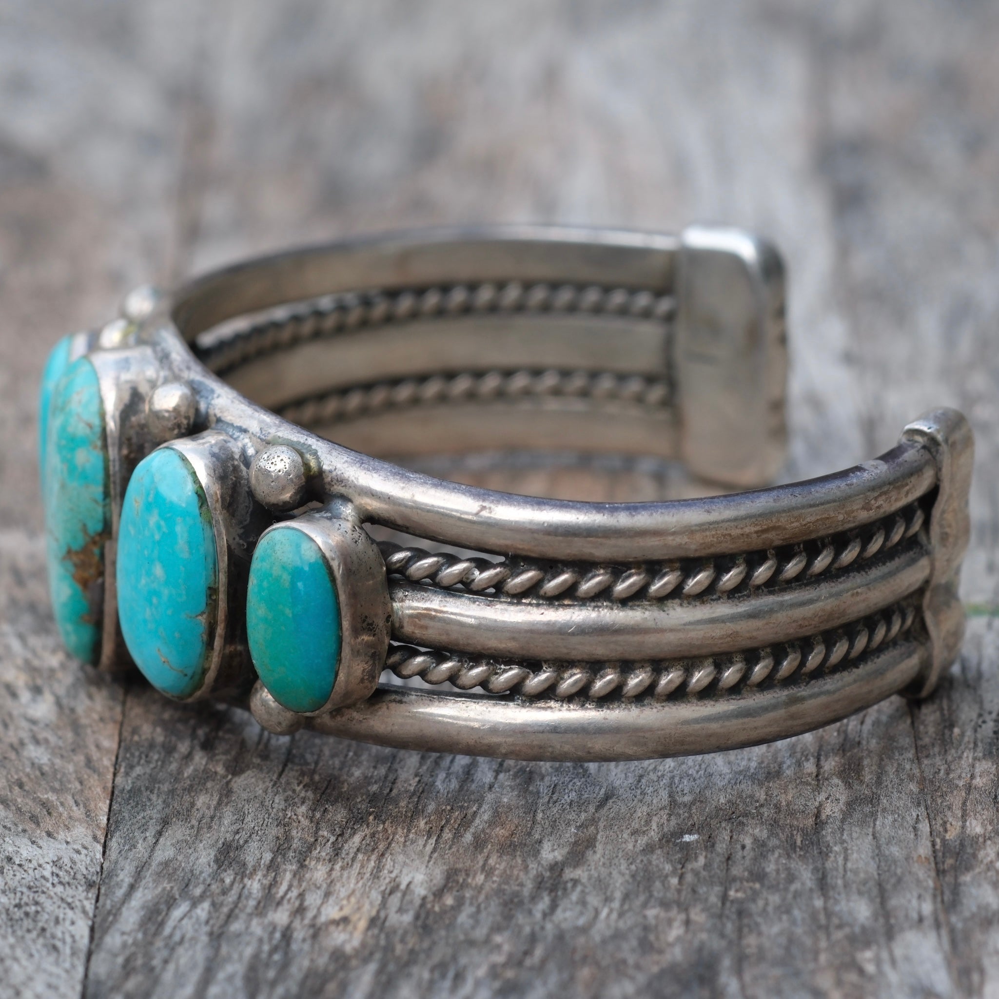Heavy 5-Stone Turquoise Cuff Bracelet