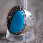 Vintage Sterling Turquoise Stamped Band Ring 12.5