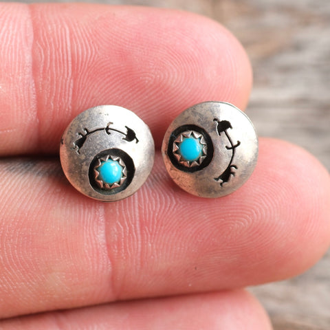 Vintage Sterling Turquoise Shadowbox Stud Earrings
