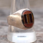 Vintage Sterling Multistone Inlay Signet Ring 11