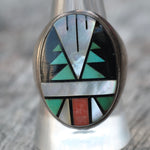 Vintage Sterling Zuni Inlay Ring 10.25