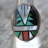 Vintage Sterling Zuni Inlay Ring 10.25