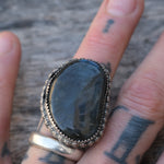 Vintage Sterling Huge Labradorite Ring 7.5