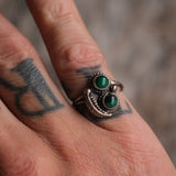 Vintage Sterling 2-Stone Malachite Ring 6