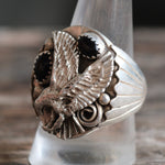 Vintage Sterling 2-Stone Onyx Eagle Ring 10.75
