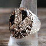 Vintage Sterling 2-Stone Onyx Eagle Ring 10.75
