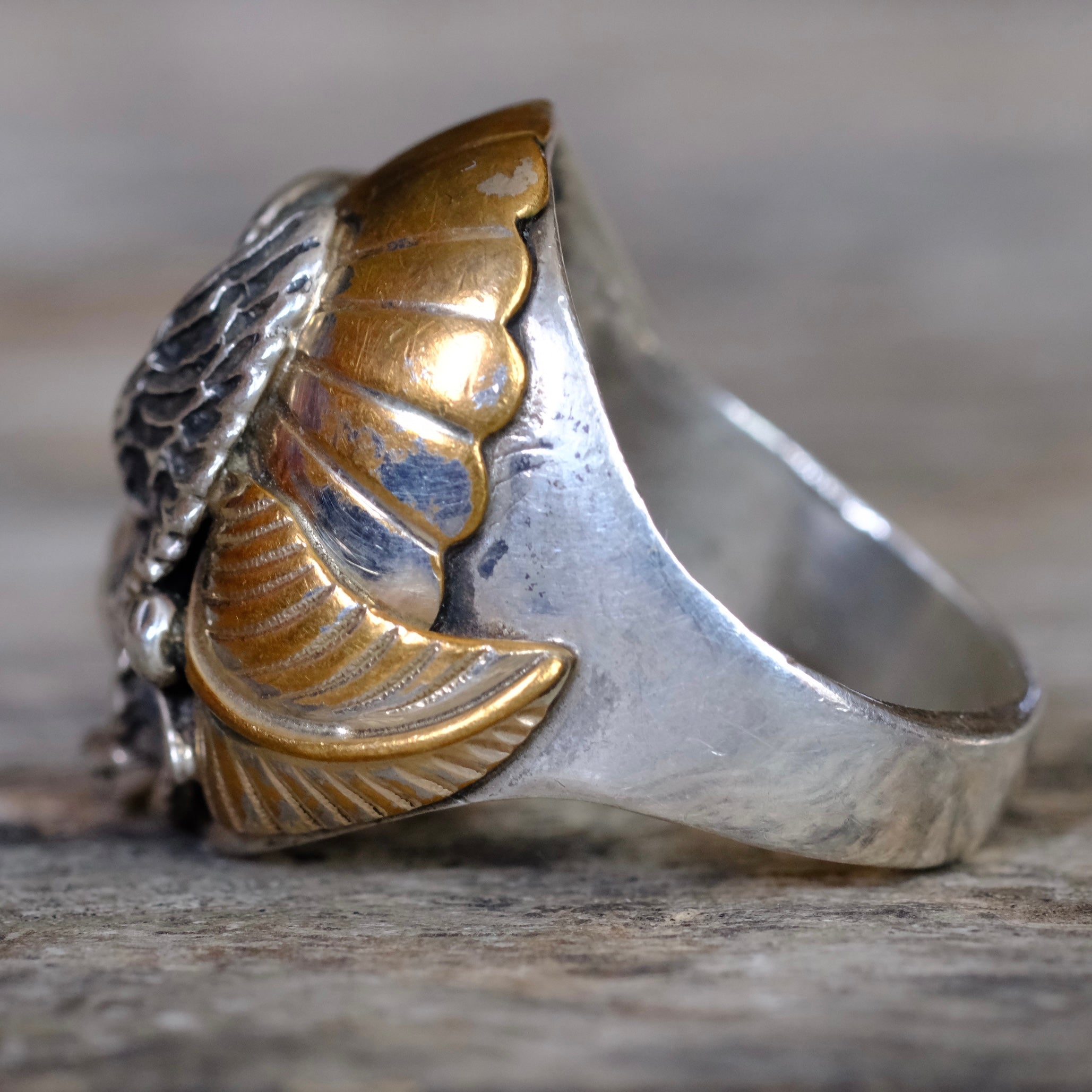 Vintage Sterling and Copper Eagle Ring 10.75