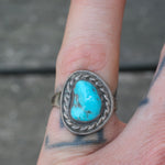 Vintage Sterling Turquoise Roper Ring 4.25