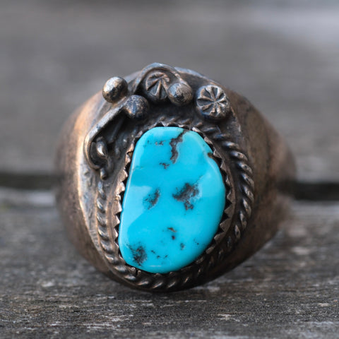 Vintage Sterling Turquoise Feather Ring 10