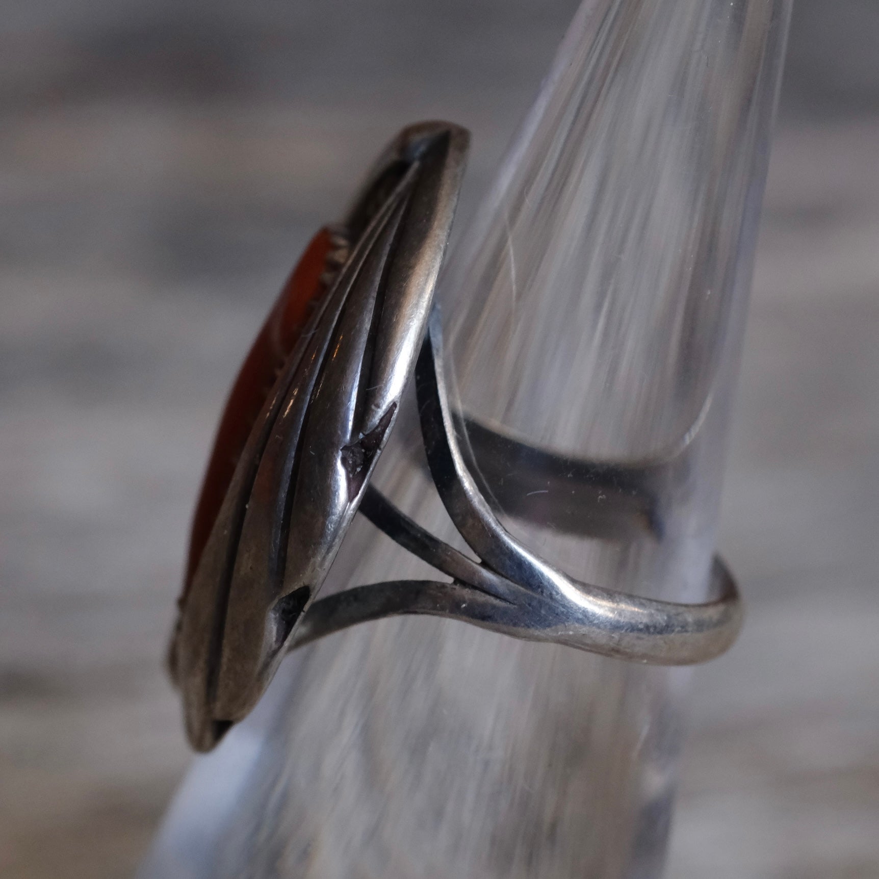 Vintage Sterling Coral Feather Ring 5